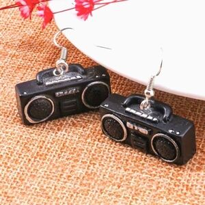 Retro Boombox Earrings - Black